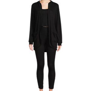 NWT No Boundaries 3-Piece Cocoon Set Cardigan Cropped Cami Leggings Outfit Black